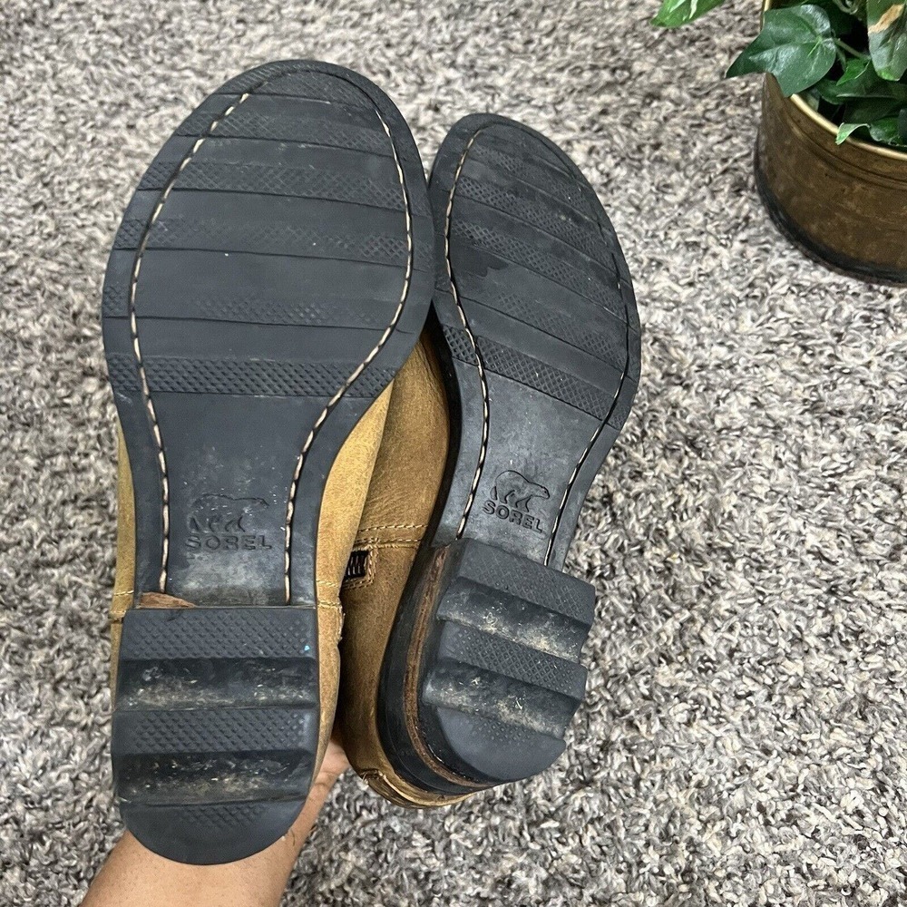 Sorel Lolla Ankle Boots Bootie Womens Size 8 Elk Tan Leather Zip Stacked Heel - Picture 10 of 11